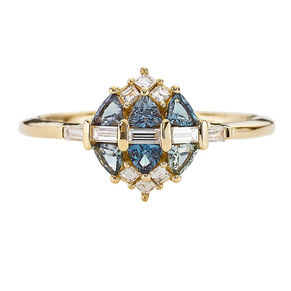 Teal Sapphire and Diamond Cluster Engagement Ring