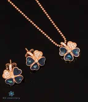 The Blue Clover Silver Rosegold Pendant Set