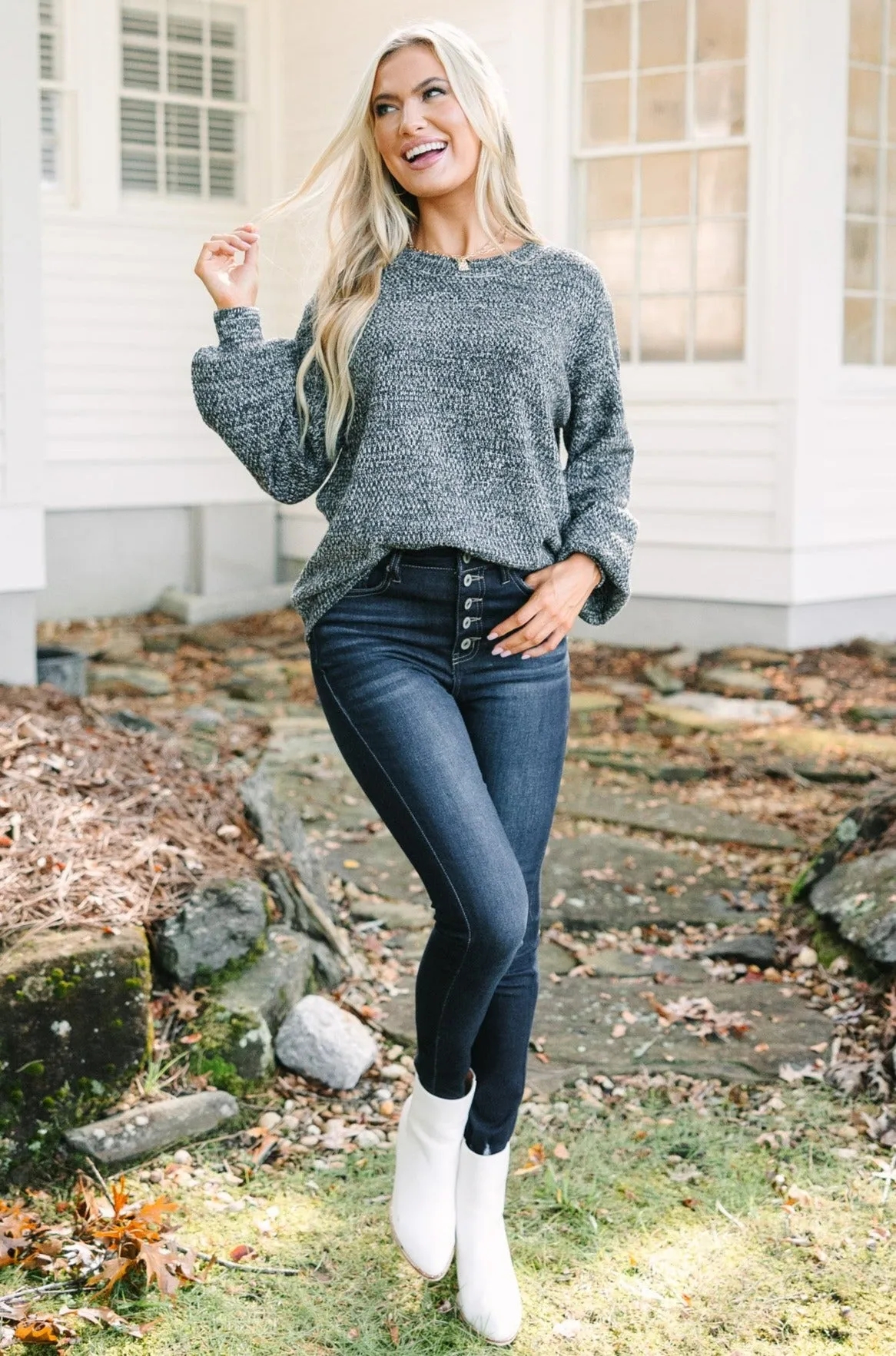 The Slouchy Black Bubble Sleeve Sweater