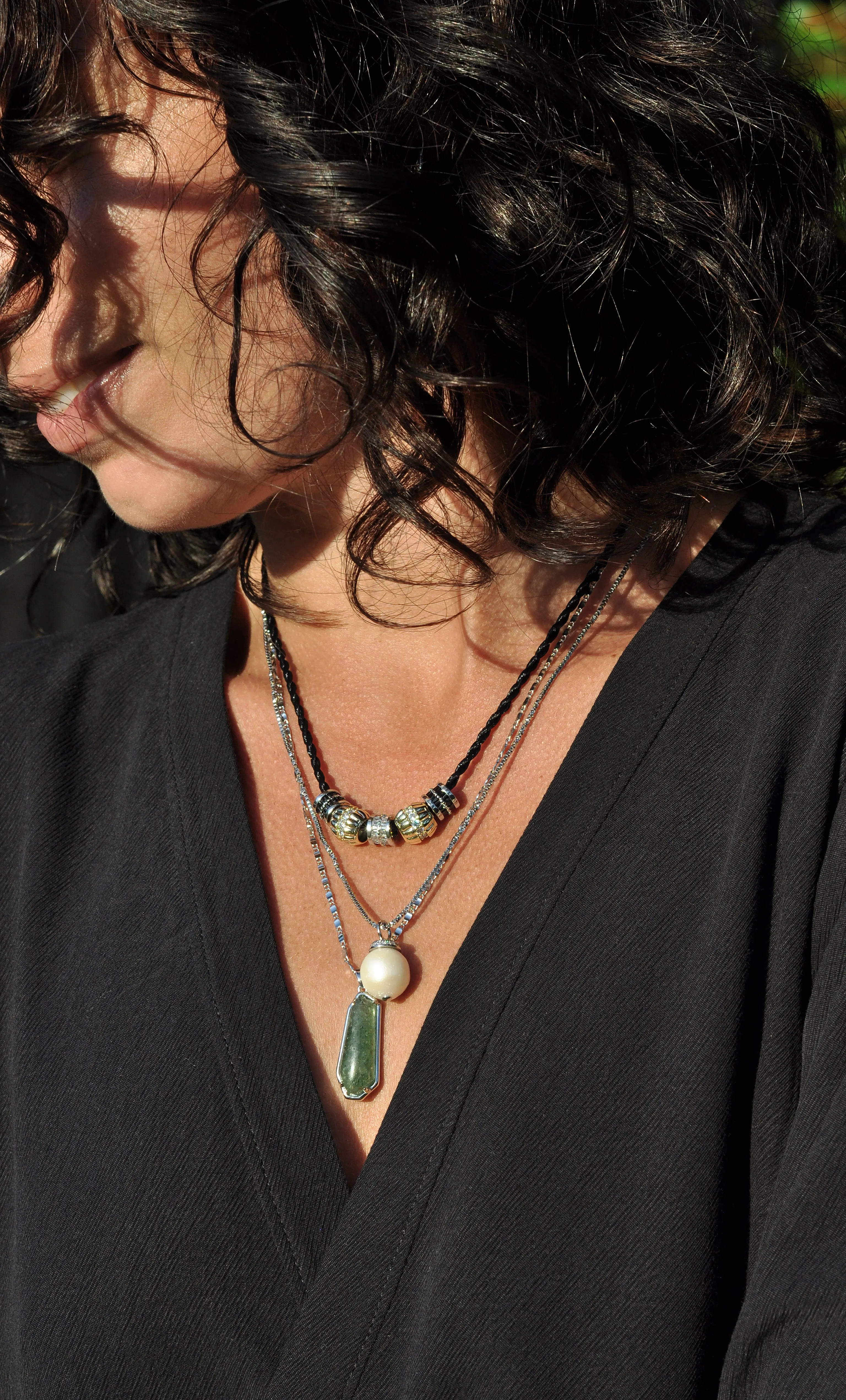 The Tunik Night Ocean Aventurine Pendant Necklace - White Gold