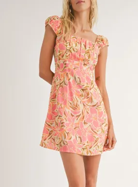 Tropical Gal Gathered Sleeve Mini Dress