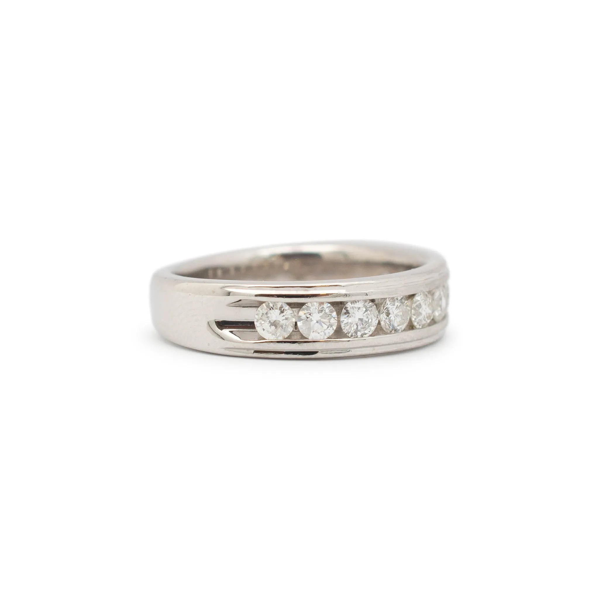 Unisex 14K White Gold Channel Diamond Wedding Band