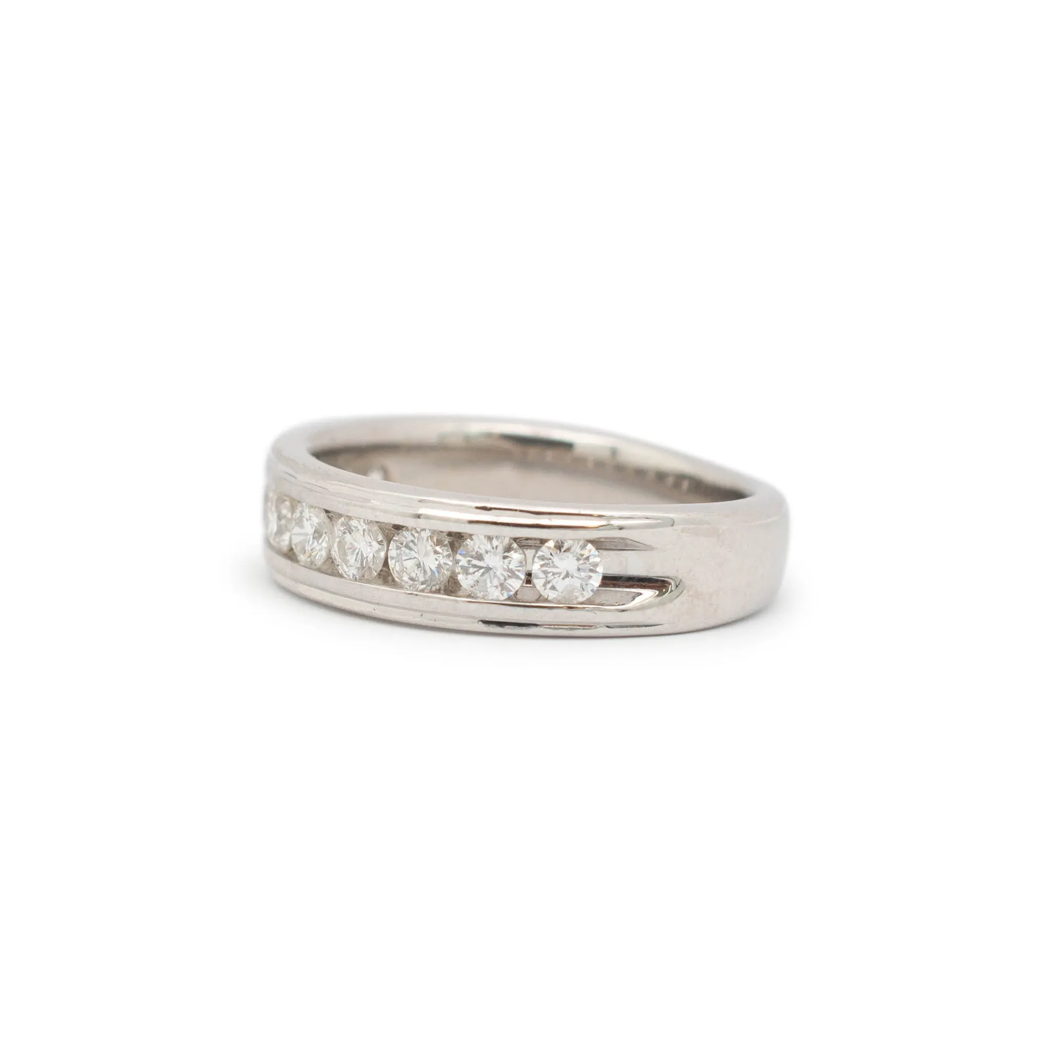 Unisex 14K White Gold Channel Diamond Wedding Band