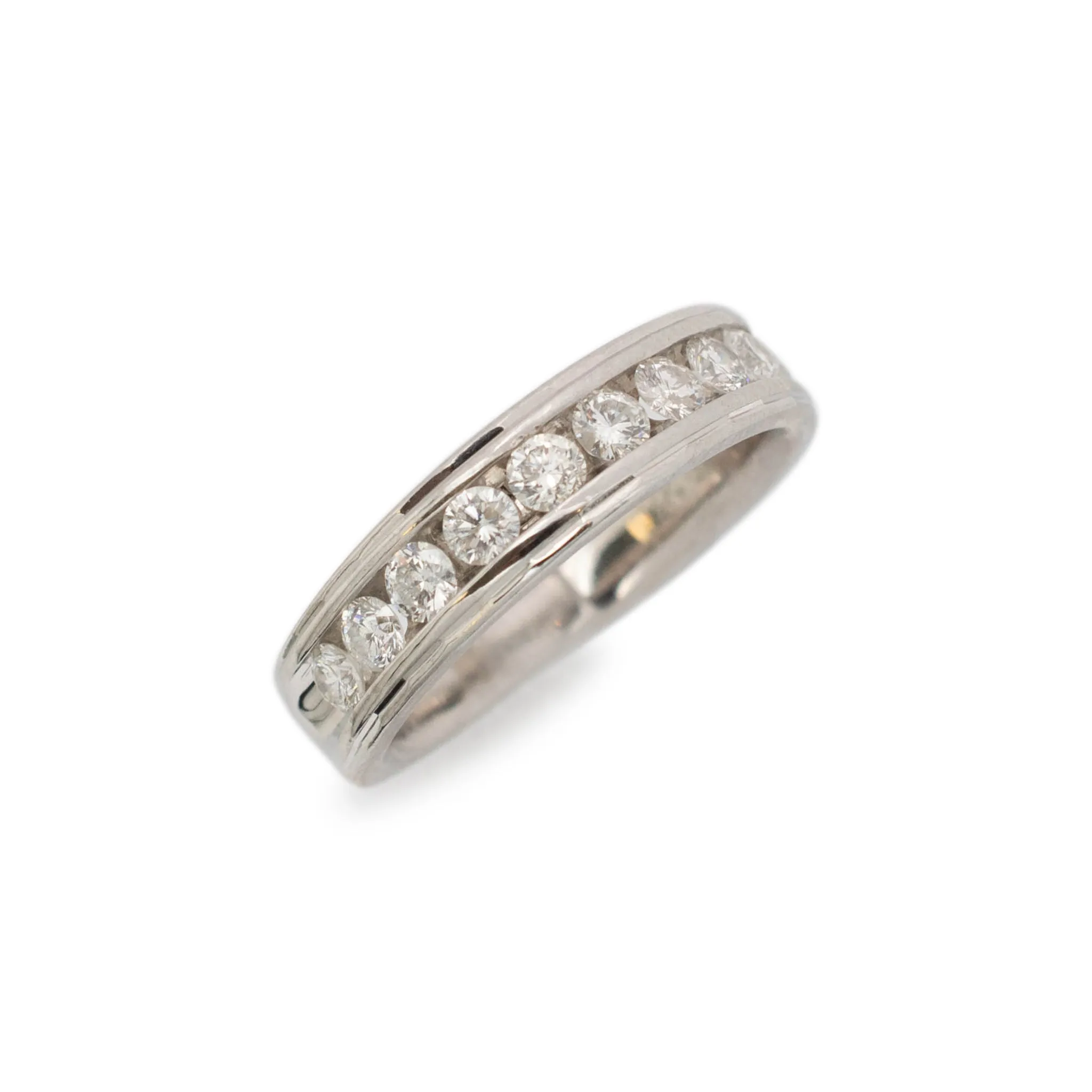 Unisex 14K White Gold Channel Diamond Wedding Band