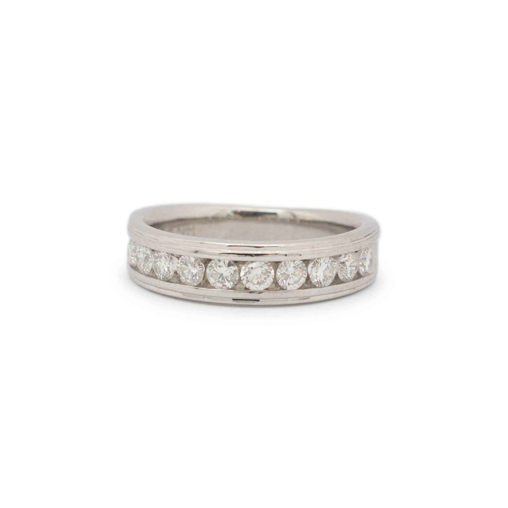 Unisex 14K White Gold Channel Diamond Wedding Band