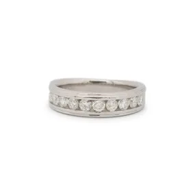 Unisex 14K White Gold Channel Diamond Wedding Band