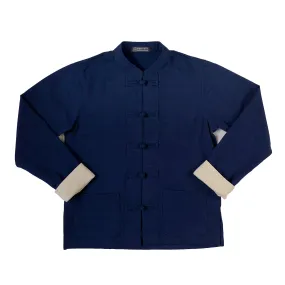 Unisex Fairtrade Ribbed Cotton Mandarin Jacket / Shirt Navy Blue