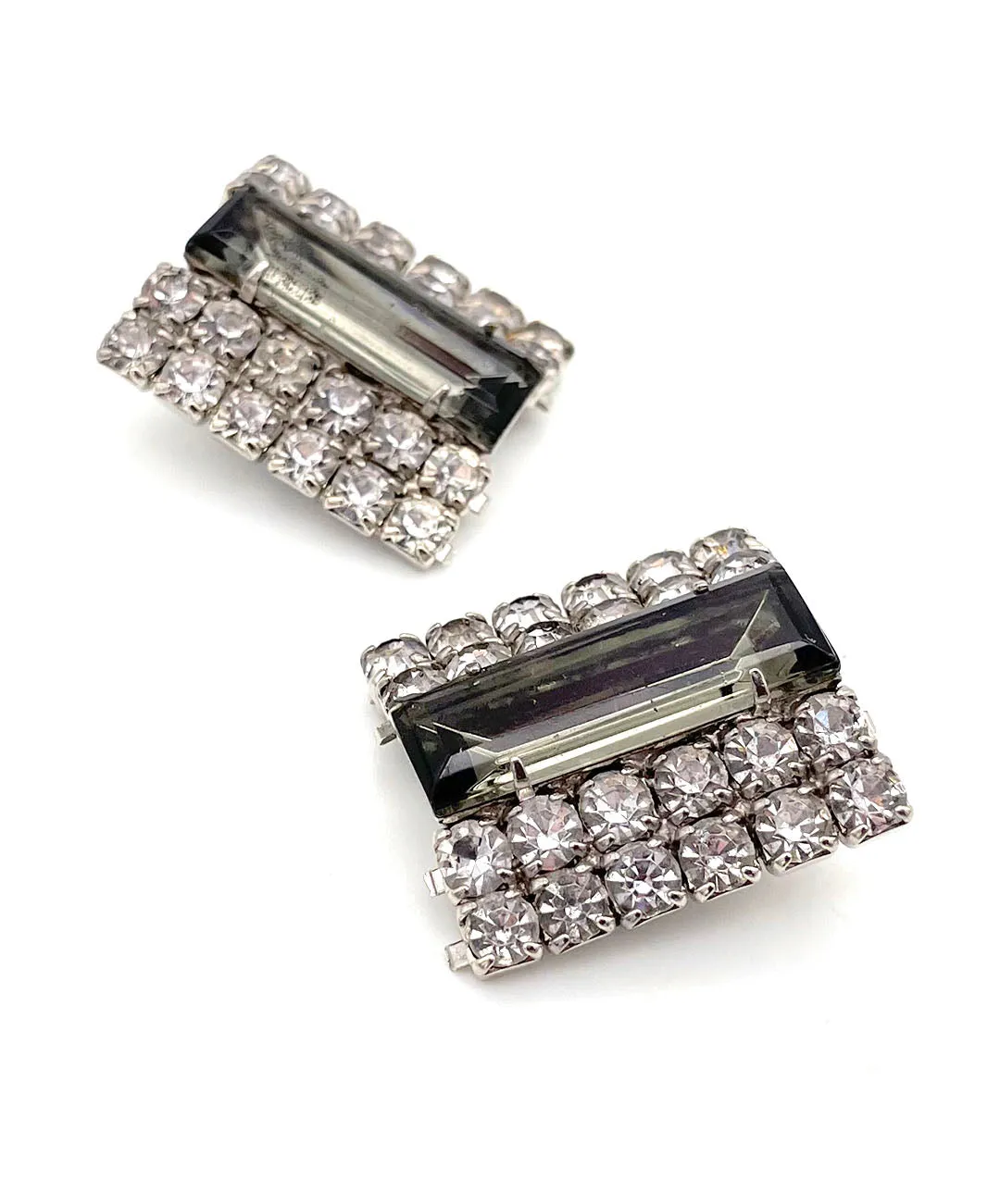 【USA輸入】ヴィンテージ スクエア グレー クリスタル ビジュー イヤリング/Vintage Gray Crystal Bijou Clip On Earrings