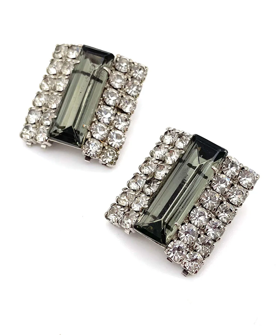 【USA輸入】ヴィンテージ スクエア グレー クリスタル ビジュー イヤリング/Vintage Gray Crystal Bijou Clip On Earrings