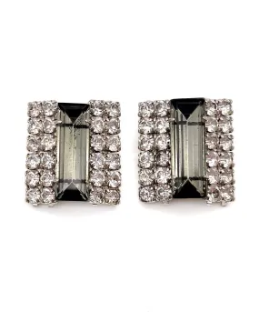 【USA輸入】ヴィンテージ スクエア グレー クリスタル ビジュー イヤリング/Vintage Gray Crystal Bijou Clip On Earrings