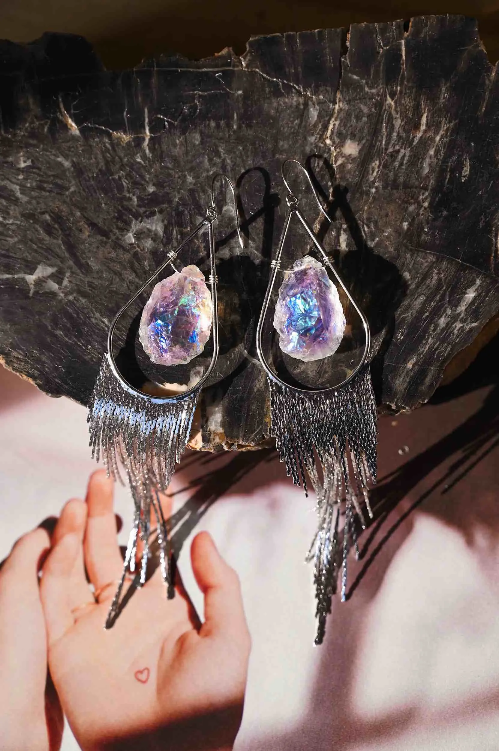 Wild & Free Girl Silver Fringe Aura Earrings