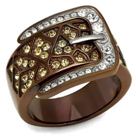 WildKlass Stainless Steel Ring Two Tone IP Light Brown (IP Light Coffee) Women Top Grade Crystal Citrine Yellow