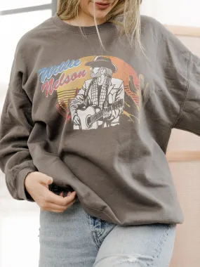 Willie Nelson Guitar Sunset Charcoal Thrifted Sweatshirt