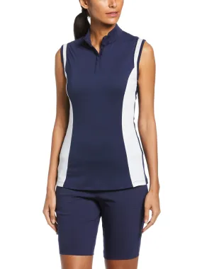 Womens Color Block Snap Front Golf Polo with Mesh Top Detail